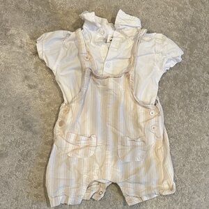 Charming Beige and White Kids Overalls